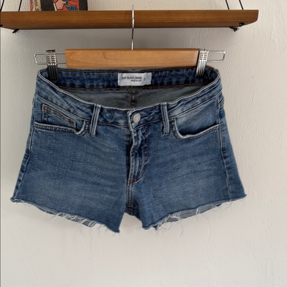 Just Black Blue Jean Shorts with Frayed Hem